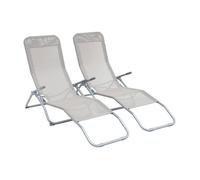 Lot de 2 bains de soleil pliants - Levito Gris taupe- Transats textilène 2 positions. chaises longues
