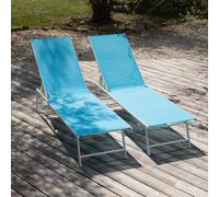 Happy Garden Lot de 2 Bains de Soleil pliants Sicilia en textilène Bleu Clair - Structure Blanche. Bain de Soleil d'extérieur en Acier 5 Positions.