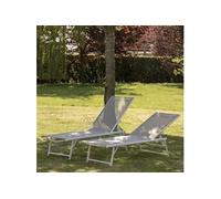 Lot de 2 bains de soleil pliants SICILIA en textilène gris - structure blanche