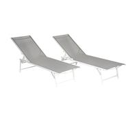 Lot de 2 bains de soleil pliants SICILIA en textilène gris - structure blanche