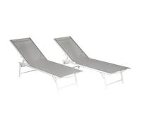 Happy Garden Lot de 2 Bains de Soleil pliants Sicilia en textilène Gris - Structure Blanche. Bain de Soleil d'extérieur en Acier 5 Positions.