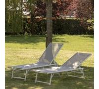 Happy Garden - Lot de 2 bains de soleil Sicilia, textilène gris, structure blanche, 5 positions
