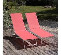 Lot de 2 bains de soleil pliants sicilia en textilène rose