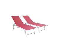 Lot de 2 bains de soleil pliants SICILIA en textilène rose - structure blanche