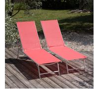 Lot de 2 bains de soleil pliants SICILIA en textilène rose - structure blanche