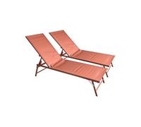 Lot de 2 bains de soleil pliants SICILIA en textilène terracotta - structure terracotta