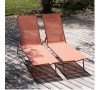 Lot de 2 bains de soleil pliants SICILIA en textilène terracotta - structure terracotta
