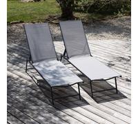 Happy Garden Lot de 2 Bains de Soleil pliants Sicilia en textilène Gris - Structure Gris Anthracite. Bain de Soleil d'extérieur en Acier 5 Positions.