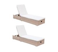 Lot de 2 bains de soleil résine tressée. coussins polyester beige. multi positions