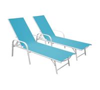 Lot de 2 bains de soleil SARDINIA en textilène bleu - structure blanche