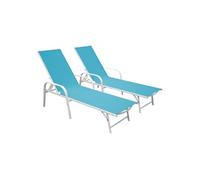 Happy Garden – Bains de soleil Sardinia Lot de 2 – Textilène bleu – Structure blanche – 5 positions