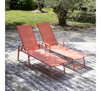 Happy Garden Lot de 2 Bains de Soleil Sardinia en textilène et Structure Terracotta. Bain de Soleil d'extérieur en Acier 5 Positions.