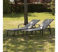 Lot De 2 Bains De Soleil Sardinia En Textilène Gris - Structure Anthracite Gris