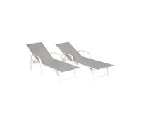 Lot de 2 bains de soleil SARDINIA en textilène gris - structure blanche