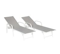 Lot De 2 Bains De Soleil Sardinia En Textilène Gris - Structure Blanche Gris
