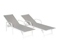 Happy Garden - Lot de 2 bains de soleil Sardinia - Textilène gris - Structure blanche