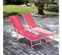 Happy Garden Lot de 2 Bains de Soleil Sardinia en textilène Rose - Structure Blanche. Bain de Soleil d'extérieur en Acier 5 Positions.