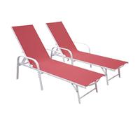 Lot de 2 bains de soleil SARDINIA en textilène rose - structure blanche