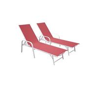 Lot De 2 Bains De Soleil Sardinia En Textilène Rose - Structure Blanche Rose