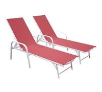Lot de 2 bains de soleil SARDINIA en textilène rose - structure blanche Rose G