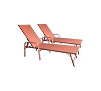 Lot de 2 bains de soleil SARDINIA en textilène terracotta - structure terracotta