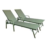 Lot de 2 bains de soleil SARDINIA en textilène vert sauge - structure vert sauge