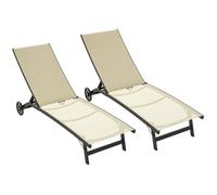 Outsunny Lot de 2 Bains de Soleil transat Chaise Longue inclinable en Aluminium et textilène avec roulettes Dossier Multipositions Charge Max. 150 Kg Kaki