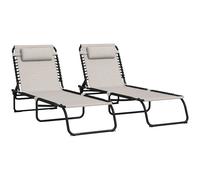Outsunny Lot de 2 bains de soleil pliables – dossier inclinable, acier, textilène noir/crème