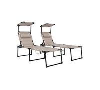 Lot de 2 bains de soleil - Outsunny - pliables - dossier inclinable 4 positions - pare-soleil réglables - pieds antidérapants - kaki