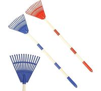Lot de 2 balais à feuilles pour enfants avec 14 dents et manche de 67 cm | Balai à éventail amovible pour enfants en bois naturel - Balai à gazon stable - Longueur totale : 86 cm
