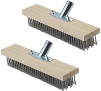 Lot de 2 balais en fil d'acier de 30 cm avec support en métal robuste, balayeuse de jardin avec brosse pour mauvaises herbes, balai de route pour mousse, mauvaises herbes, taches obstinées