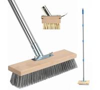 Lot de 2 balais métalliques avec manche - 160 cm - Pour désherbeur de mousse - En acier - 2 têtes de brosse en fil métallique avec grattoir - Robuste - 30 cm - Pour mousse, jardin, terrasse, terrasse