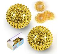 Lot de 2 balles d'accupression magnétiques et 3 anneaux de massage pour les doigts hérisson - Diamètre : 32 mm - Pour soulager le stress ou le massage (doré)