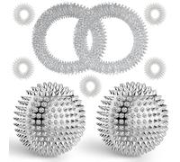 Lot de 2 balles d'acupression magnétiques & 5 anneaux d'acupression & 2 bracelets d'acupression, petite balle hérisson en métal de 32 mm et anneaux de massage pour les doigts pour soulager le stress