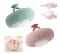 Lot de 2 balles de bain 2 en 1 super douces à ventouse en forme de tournesol exfoliant pour le corps, pouf en maille éponge pour femmes et hommes (lot de 2)