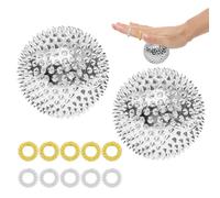 Lot de 2 balles hérisson en métal dur avec 10 anneaux d'acupression, petites balles de massage des pieds, d'acupression de 32 mm, balles de massage à picots argentées, balles de massage magnétiques