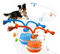 Lot de 2 balles interactives à rouler pour chien, 3 modes, jouet couineur activé par le mouvement, rechargeable par USB, avec son d'oiseau et corde pour chiens de petite et moyenne taille