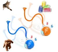 Lot de 2 balles interactives pour chat et chien d'intérieur, jouet automatique pour chat avec évitement intelligent des obstacles et cognements d'oiseaux, comprend 8 ressorts en spirale pour chat