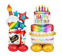 Lot de 2 ballons à hydrogène « Happy Birthday » à l'hélium pour ballons, support de ballons, gâteaux gonflables et cadeaux, ballons de fête d'anniversaire, adaptés aux enfants et aux adultes