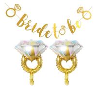 Lot de 2 ballons avec anneau en diamant, en feuille d'aluminium, 1 bannière « Bride To Be », ballons avec anneau diamant, décoration de fiançailles, ballons de fête nuptiale, accessoires de décoration