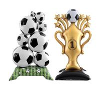 Lot de 2 ballons de football debout XXL en aluminium sur le thème du football et trophées - Décoration pour événements sportifs - Coupe du monde 2026