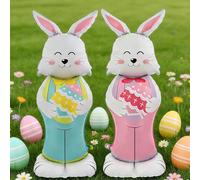 Lot de 2 ballons de Pâques en forme de lapin de Pâques debout - En aluminium - Mignon lapin de Pâques - Décoration de Pâques - Pour jardin, terrasse, porte d'entrée, maison, fête - 150 x 55 cm