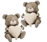 Lot de 2 ballons décoratifs en forme d'ours marron - En aluminium - Pour la Saint-Valentin, un mariage, des fiançailles, une fête