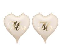 Lot de 2 ballons en aluminium en forme de cœur Mr & Mrs 35 x 35 cm - Ballons pour l'hélium ou l'air - Beige avec inscription dorée - Décoration de mariage pour couple de mariés