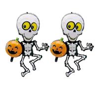 Lot de 2 ballons en aluminium pour décoration de fête d'Halloween, motif tête de mort pour activités en classe, célébrations familiales et jolis présentoirs sur le thème du dessin animé