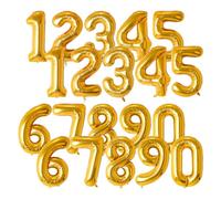 Lot de 2 ballons en feuille d'or en forme de chiffre de 0 à 9 en mylar métallique pour remise de diplôme, Nouvel An, décoration de fête d'anniversaire - 40,6 cm