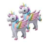 Lot de 2 ballons en film d'aluminium - Licorne debout - Avec ailes - Décoration d'anniversaire pour enfants