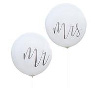 Lot de 2 ballons géants de mariage XXL Mr & Mrs en blanc - Diamètre par ballon : environ 90 cm - Contenu : 2 pièces - Décoration de mariage - Grands ballons gonflables