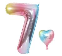 Lot de 2 ballons gradients, en forme de cœur, ballons décoratifs en aluminium - Numéro 7 - Accessoires de ballons pour décoration de fête