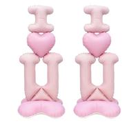 Lot de 2 ballons roses « I Love U » sur pied en aluminium : décorations romantiques de Saint-Valentin pour demande en mariage, anniversaire, mariage et fête à la maison
